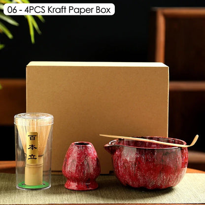 4PCS/6PCS Japanese Ceramic Matcha Teaset Safe Bamboo Brush Teaspoon Whisk Holder for Matcha Lover DIY Tea-Making Tools
