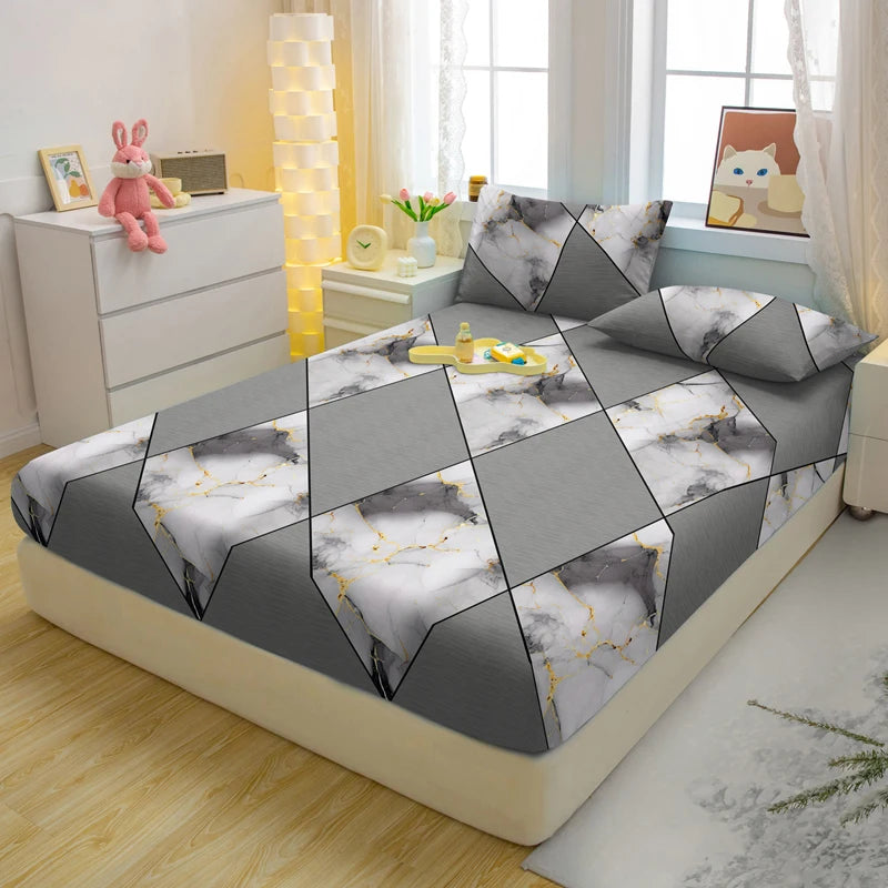 1 Simple Modern Geometry Printed Matte Fitted Sheet, Bedroom Printed Bed Cover, Bedding (Excluding Pillowcases)