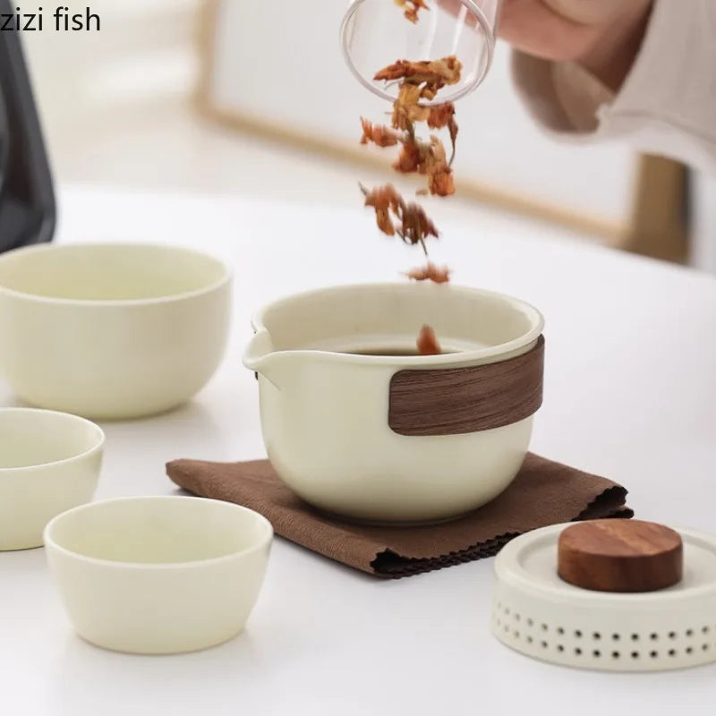 Ceramic Teaware Kung Fu Tea Set Outdoor Portable Tea Set Teapot Teacup Kettle Tea Making Utensils Tools Tea Pot and Cup Set