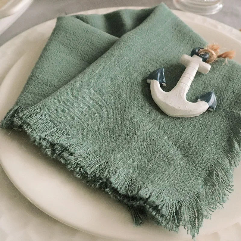 1Pc 45x45cm Solid Color Square Tassel Plain Cloth Cotton Linen Home Kitchen Table Dinner Western Napkin