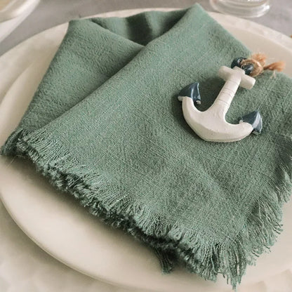 1Pc 45x45cm Solid Color Square Tassel Plain Cloth Cotton Linen Home Kitchen Table Dinner Western Napkin