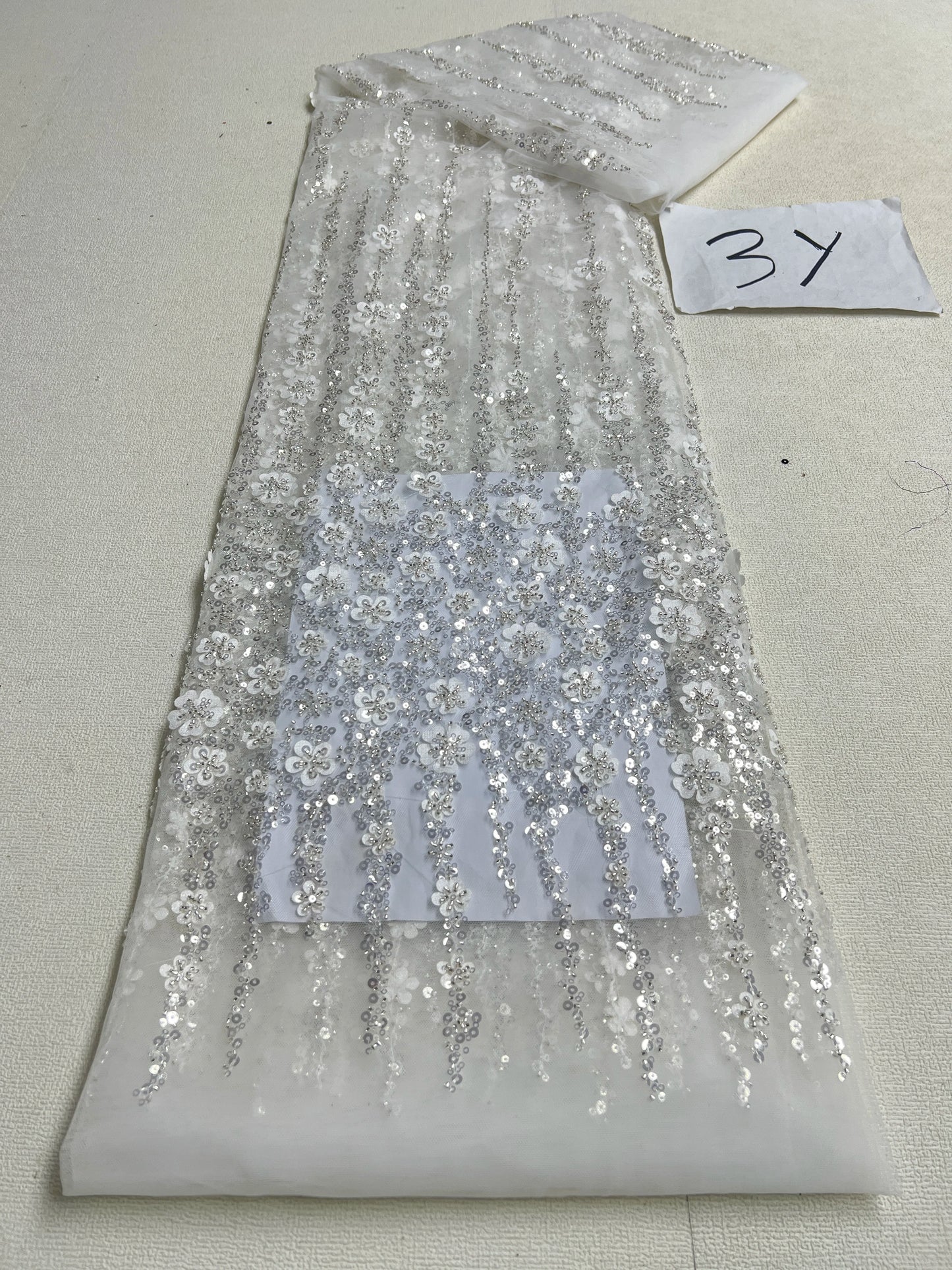 African Sequins Beaded Lace Fabrics  3 yards High Quality Sequence Embroidery French Nigerian Lace Fabric For Wedding Sewing