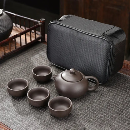 Purple Clay Travel Tea Set Outdoor Portable Kung Fu Tea Set Teas Infuser Teapot Teacup Filter Teas Brewing Utensils Teaware Sets