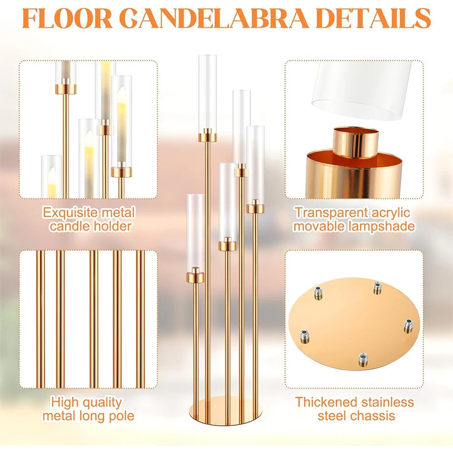 5 ARM 42.5 '' Tall Floor Candelabra Gold Candle Holder, Candelabra Centerpieces voor tafels, metalen Candlestick Candelabra voor Chri