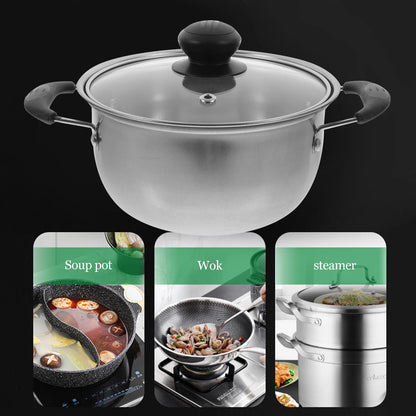 Pot Soup Cooking Stainless Steel Stock Lid Pan Pasta Kitchen Milk Cookware Saucepan Noodle Stew Noodles Stockpot Boiling Hot