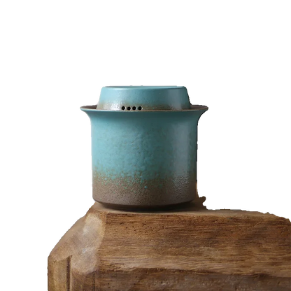 Kiln turned retro spring green coarse pottery, a pot of 4 cups of tea, small box, simple outdoor living room, tea room