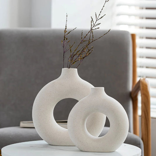 Nordic Vase Circular Hollow Ceramic пончики цветочный горшок домашняя гостиная