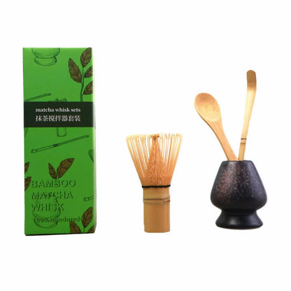 4PCS New Bamboo Ceramic Matcha Whisk Set Food Grade Safe Japanese Matcha Tea Set Traditional Reusable Chasen Holder Stirring