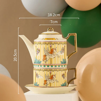 Ceramic Teaware Sets Teapot Teacup & Saucer and Spoon Carousel Pattern Stackable English Afternoon Tea Set  for Household Gifts