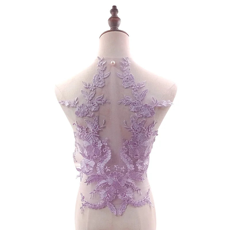 1pc Embroidered Lace Applique Sewing Flower Fabric Collar Patch for Wedding Party Gown Bridal Dress Clothes DIY Crafts