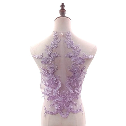 1pc Embroidered Lace Applique Sewing Flower Fabric Collar Patch for Wedding Party Gown Bridal Dress Clothes DIY Crafts