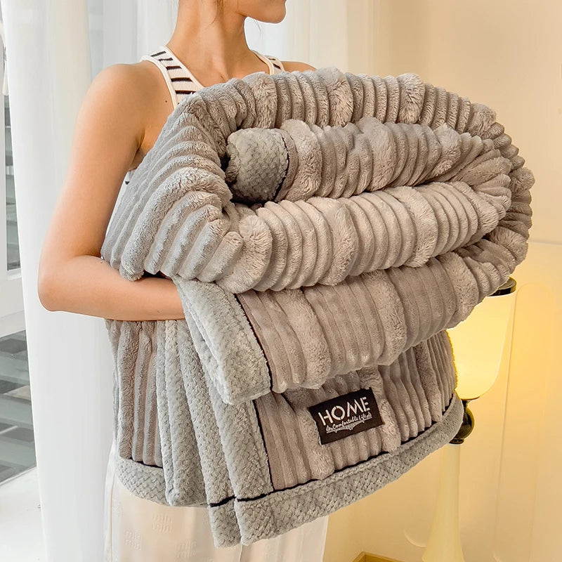 Imitation Rabbit Plush Striped Autumn Winter Warm Blankets Soft Fluffy Warmth Sofa Blankets for Throw Napping shawl blanket leg