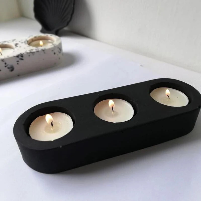 3 Holes Candlesticks Cement Silicone Mold DIY Cement Plaster Round Candle Holder Tray Pottery Mould Home Decor Candle Jar Making