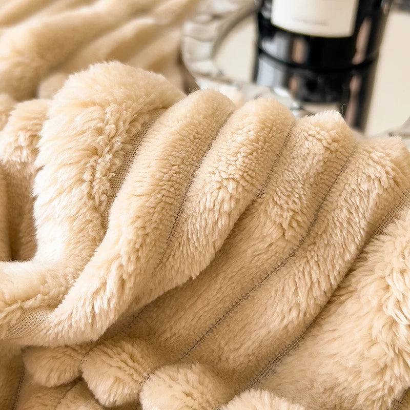 Imitation Rabbit Plush Striped Autumn Winter Warm Blankets Soft Fluffy Warmth Sofa Blankets for Throw Napping shawl blanket leg