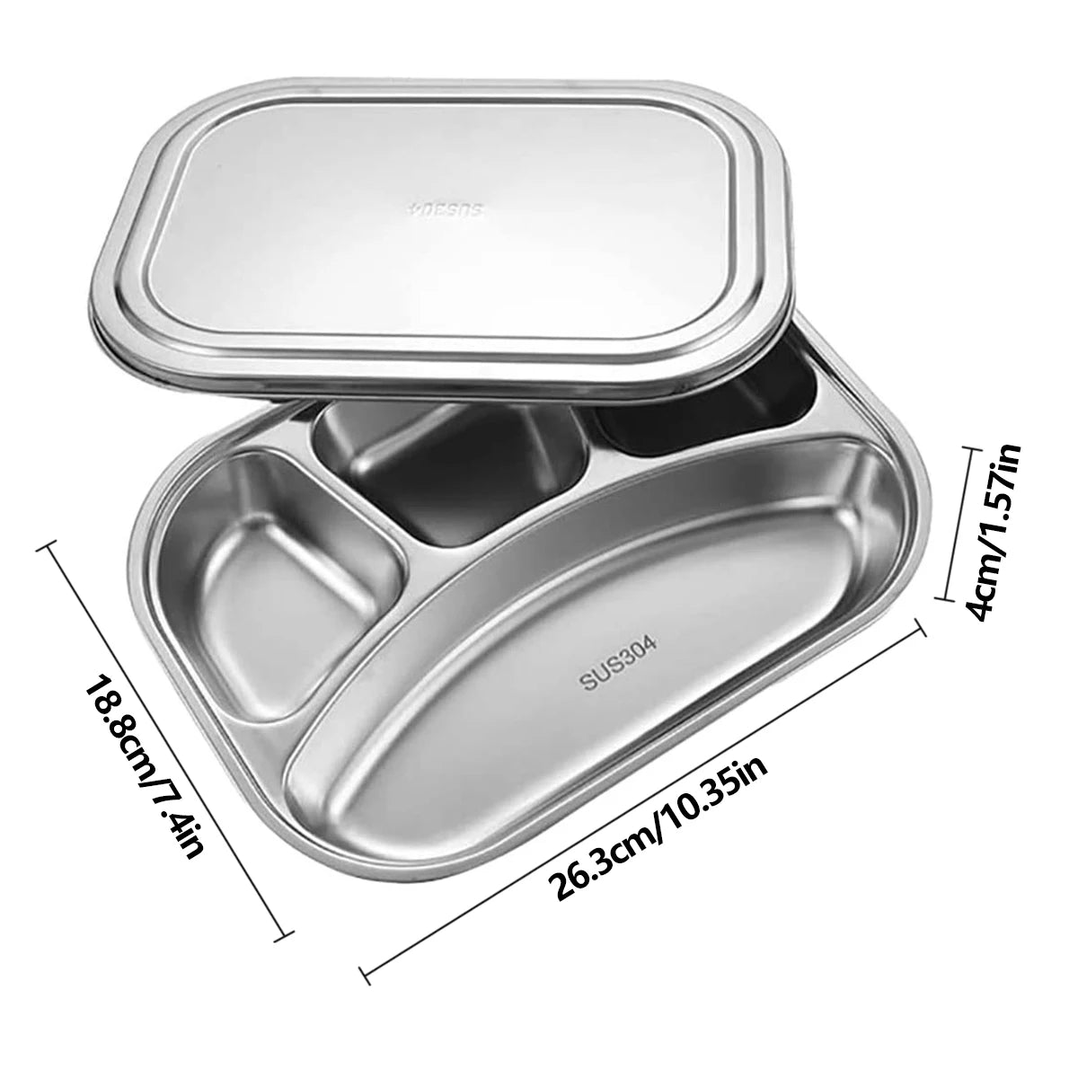 304 stainless steel dinner plate compartment with lid lunch plate