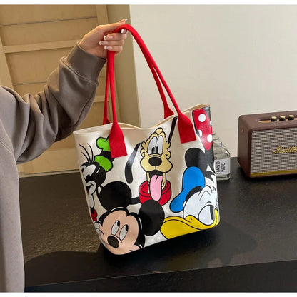 DisneyCartoon Mickey Fashion LargeCapacity LargeCapacity Bolsa de ombro de ombro feminino VERSÁTIL VERSATILE Bolsa de aula de estudante bolsa