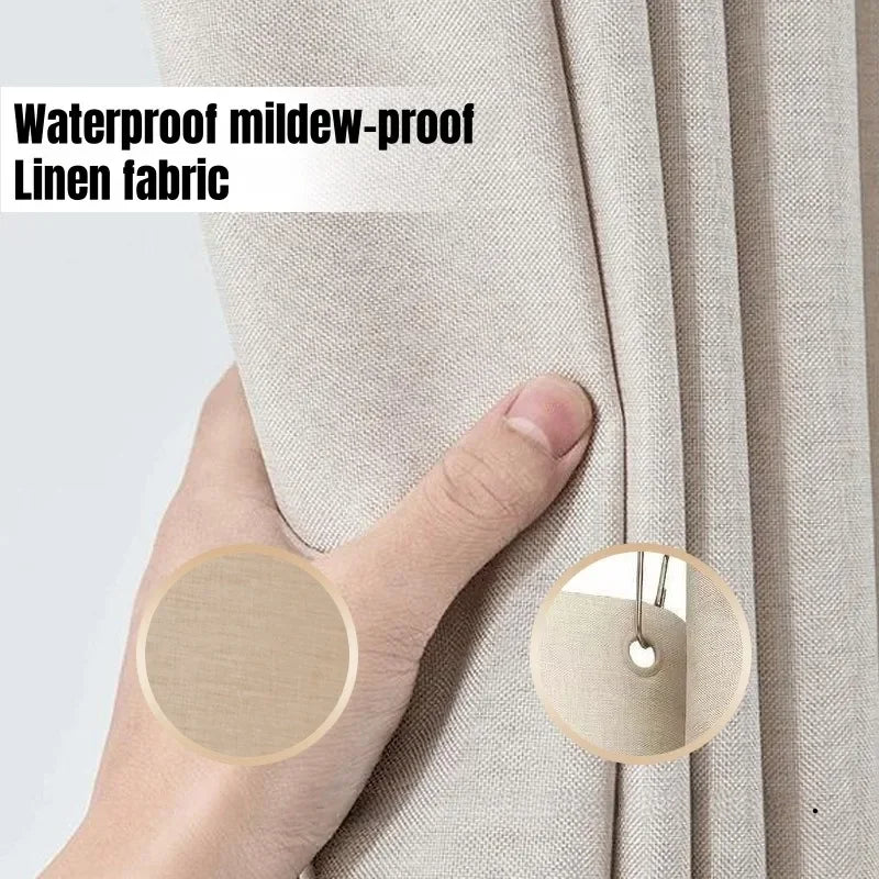Solid Color Linen Waterproof and Thickened Shower Curtains Bathroom Bathtub Protecting Privacy Bath Covring Curtains with Hooks