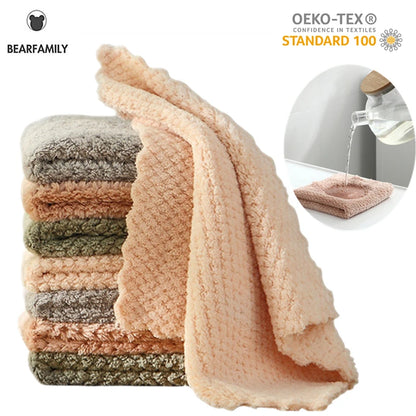 5pcs Microfiber DishCloth Non-stick Oil Absorbent Towel for Kitchen Multifunction Household Bathroom Towels Kitchen Supplies