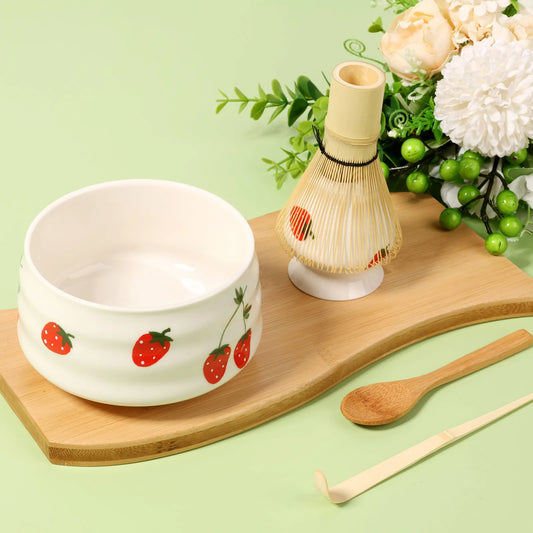 Japanese-style Matcha Making Tool Set Includes Ceramic Bowls Whisk Holder Bamboo Teaspoon Brush and Scoop Matcha Teaset Giftbox