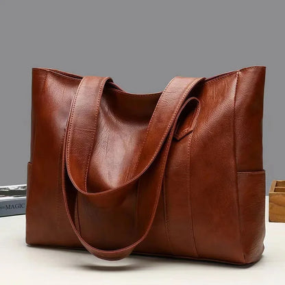 Female Big Soft Leather Satchel Bag Classic Solid Color Simple Casual Large Capacity Tote Single Shoulder Handbag