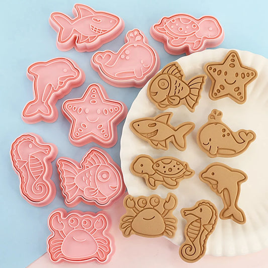 8Pcs Sea Animals Cookie Cutters Mermaid Party Baking Cookie Stamp Fish Whale Turtle Shape Biscuit Mold Kitchen Bakeware Tools