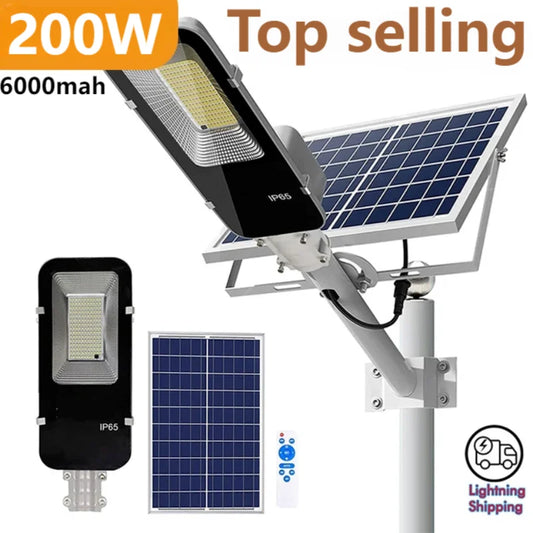 200w kraftfull solbelysning utomhus Solar Street Light 6000mAh vattentät automatisk skymning till Dawn Street Light for Garage Garden