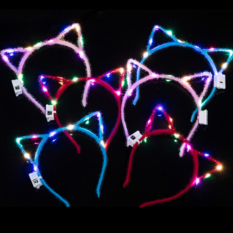 10/20/30 pcs Led Glow Cat Bunny Ear Horn Hairbands Light Up Flash Headband Women Girl LED Neon Birthday Wedding Party Supplies