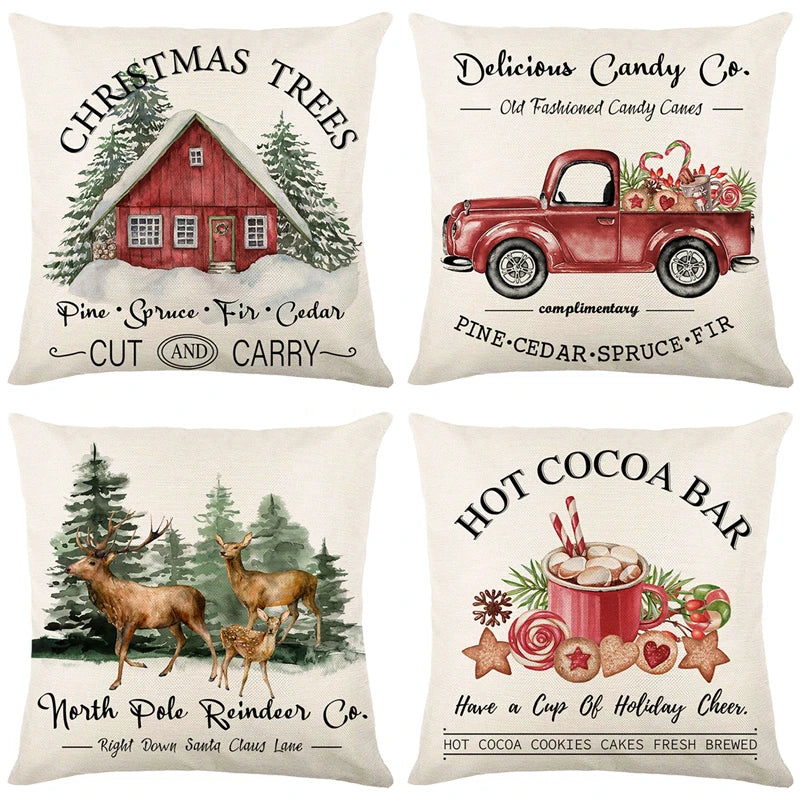 Lin couvercle d'oreiller joyeux Noël 45x45cm jet de taies d'oreiller décorations de Noël d'hiver pour couverture de coussin canapé de cerf arbre à domicile