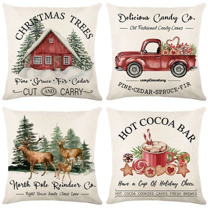 Linnen Merry Christmas Pillow Land 45x45cm dobgang kussensloop Winter Kerstdecoraties voor Home Tree Deer Sofa Cushion Cover