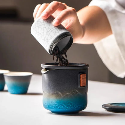 Ceramic Portable Kung Fu Tea-Making Sets Simple Modern Outdoor Travel Tea Sets Teapot Original and Funny Gifts Household Teaware