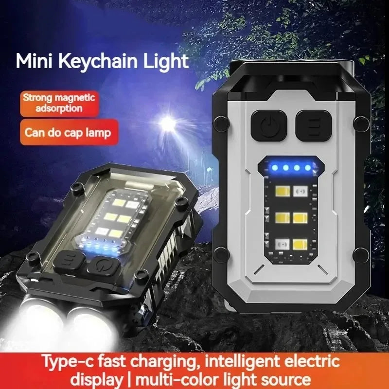 Linterna portátil portátil mini llave llave lámpara lámpara de luz fuerte carga led hogar al aire libre súper brillante magnético