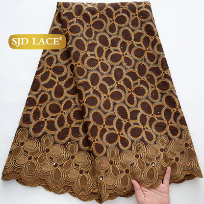 SJD LACE Swiss Voile African Cotton Lace Fabric 2025 High Quality 5 Yards Nigerian Cotton Lace for Sewing Women Party Dress 4460