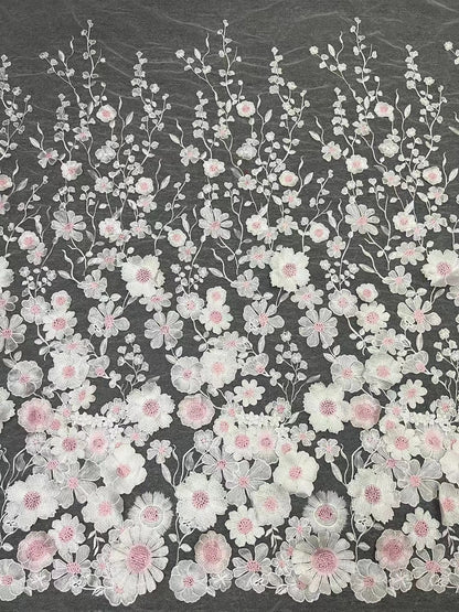 Colorful 3D Flower Lace Fabric DIY Wedding Dress Luxury Latest Three - dimensional sunflower floating soft mesh embroidery lace