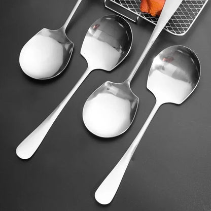 2/1Pcs Large Stainless Steel Spoon Long Handle Spoons Kitchen Cutlery Rice Dumpling Porridge Soup Scoops Restaurant Tableware