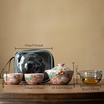 Cream Ru Kiln Porcelain Quick Guest Tea Set Portable Travel Tea Set
