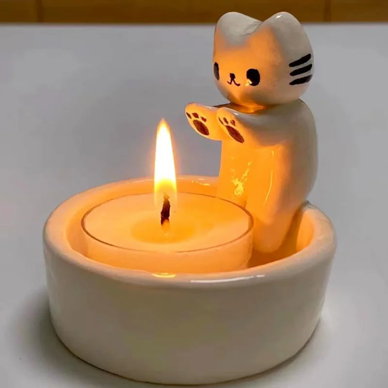 Cartoon Cat Candle Holder Cat Tea Light Candle Holder Office Home Desktop Decorative Ornaments Cute Candlestick New Dropshipping