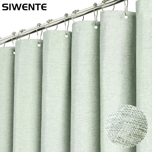 Solid Color Linen Waterproof and Thickened Shower Curtains Bathroom Bathtub Protecting Privacy Bath Covring Curtains with Hooks
