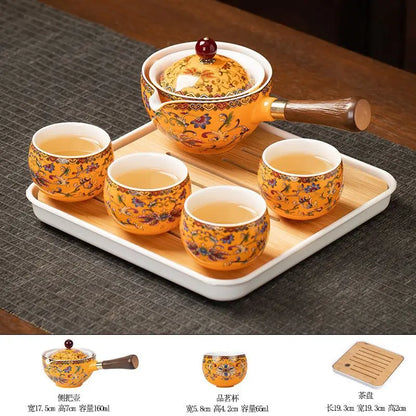 Chinese Kung Fu Ceramic Tea Set Portable 360 Rotation Teapot Travel Tea Set Creative Household Teacup Teaware Sets Gift Box