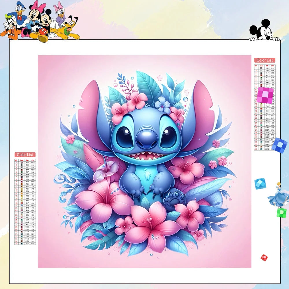 Disney Diy Diamond Mosaic Stitch Full Square Round Diamond Maleri Cartoon Flower New 2024 Creative Hobbies Wall Art