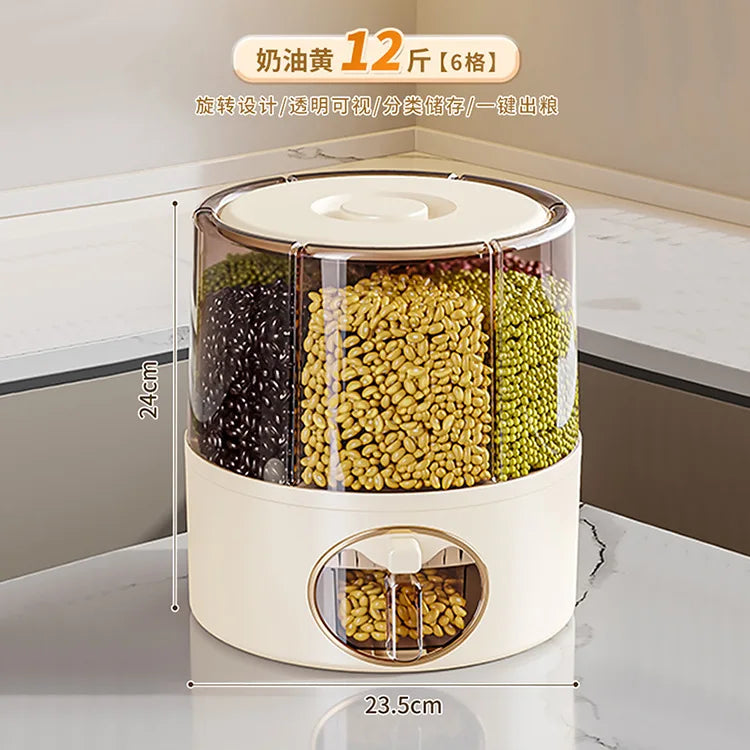 Household Food-Grade Rotating Compartment Storage Box - For Grains/Rice Bucket & Jar, Insect-Proof & Moisture-Proof