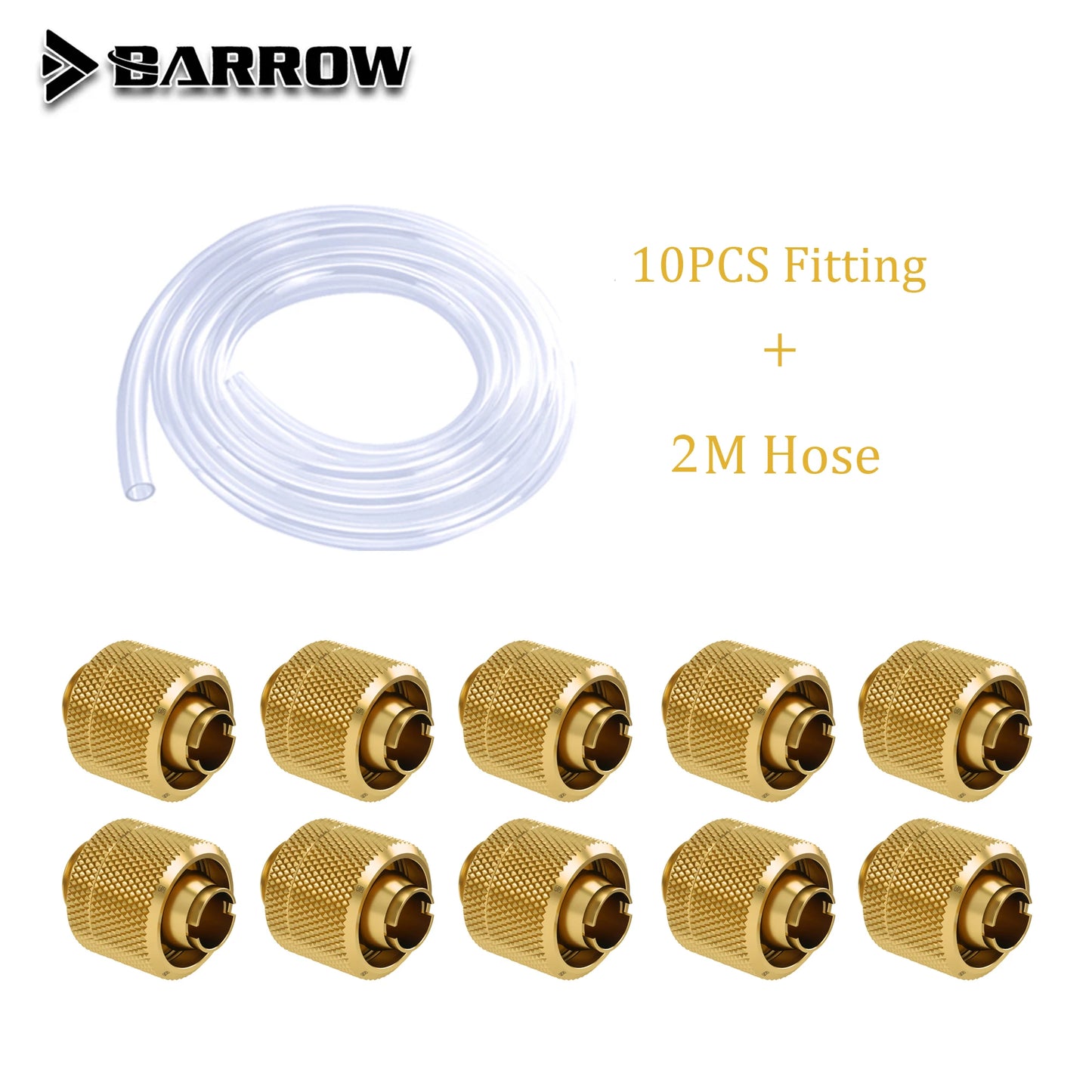 Barrow Soft Tube Fitting Combo Kit 3/8'''Tick 9,5*15,9mm/9,5*12,7 mm PC -vattenkylningssystem, svart vitt silverguld