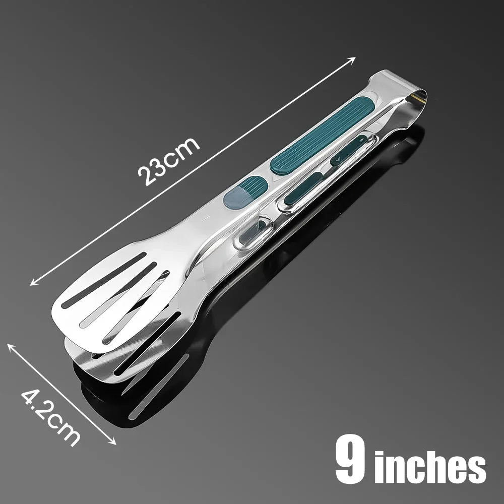 7/9/12inch Stainless Steel Food Clip Non Slip BBQ Tongs Silicone Non-slip Handle Meat Salad Bread Clip Home Kitchen Baking Tool