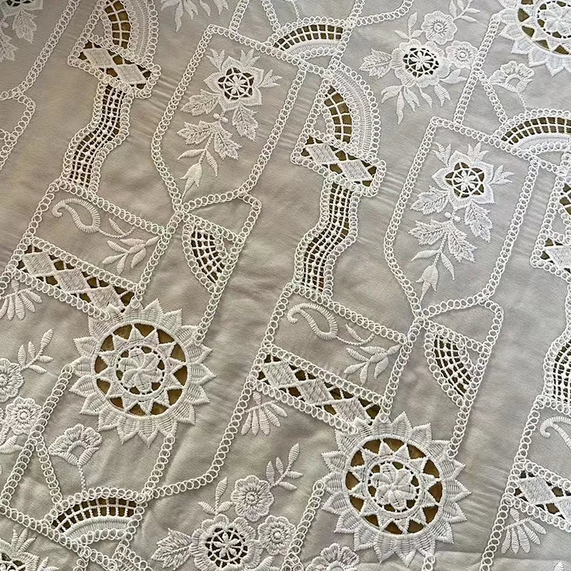 Laser embroidery fabric,lace hollow cotton thread embroidered chiffon fabric,for DIY Clothing,bridal wedding dress,home decor