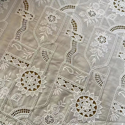 Laser embroidery fabric,lace hollow cotton thread embroidered chiffon fabric,for DIY Clothing,bridal wedding dress,home decor