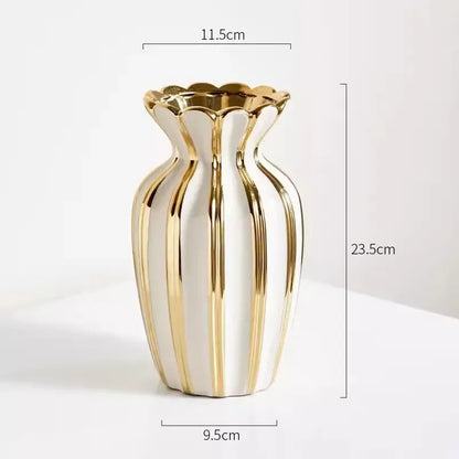 Nordic Retro Gold Painted Cream White Ceramic Vase Living Room Coffee Table Flower Arrangement Vase  Girl Flower Pot  Home Decor
