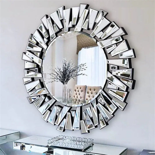 79cm Round Wall Mirror Large Accent Mirror Modern Home Art Accent Decor Mirror with Beveled Frame Bathroom Bedroom Livingroom