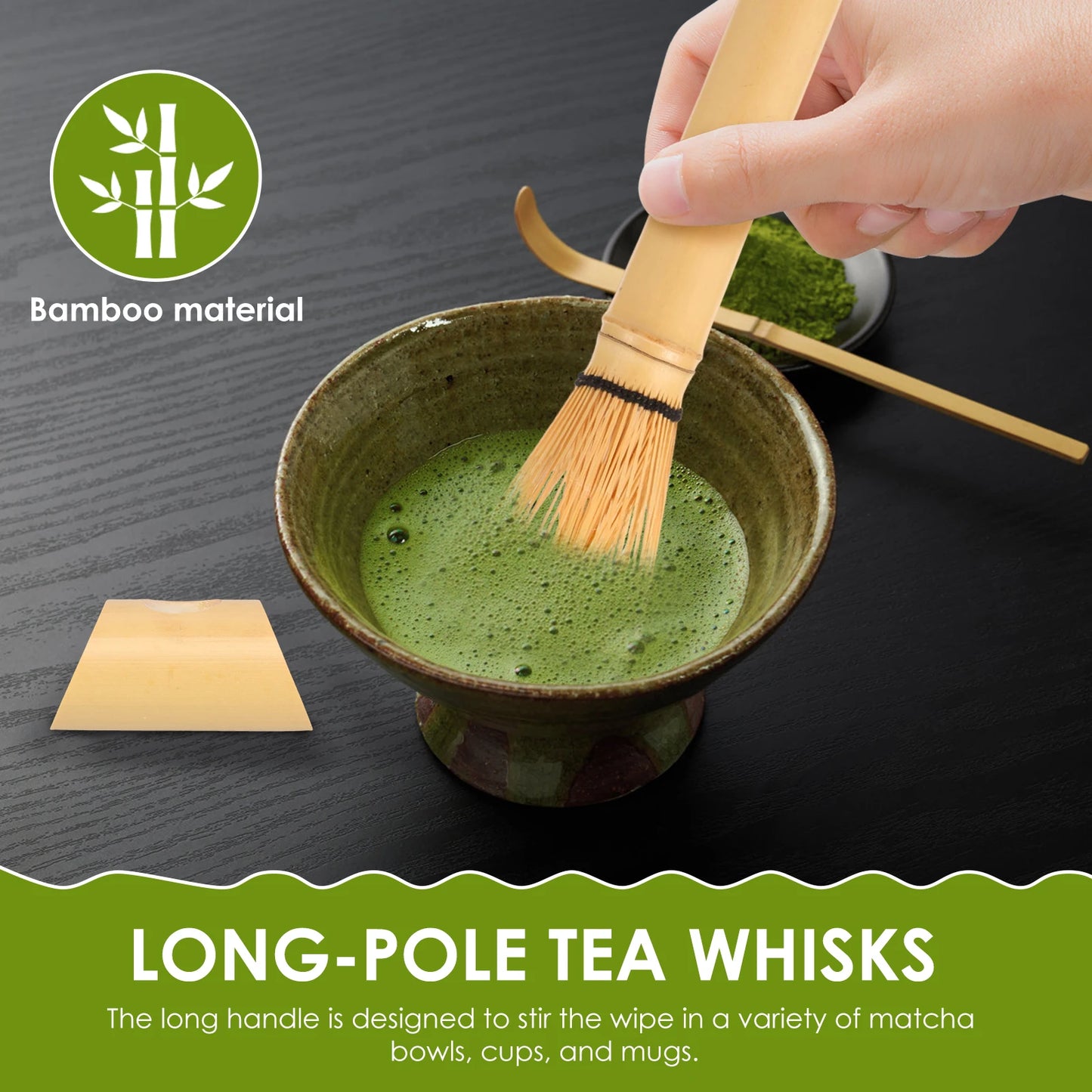 4/5Pcs Matcha Whisk Set Handmade Bamboo Matcha Whisk Traditional Tea Scoop Deep Scoop Tea Strainer Clear Whisk Storage Holder
