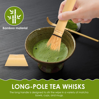 4/5Pcs Matcha Whisk Set Handmade Bamboo Matcha Whisk Traditional Tea Scoop Deep Scoop Tea Strainer Clear Whisk Storage Holder