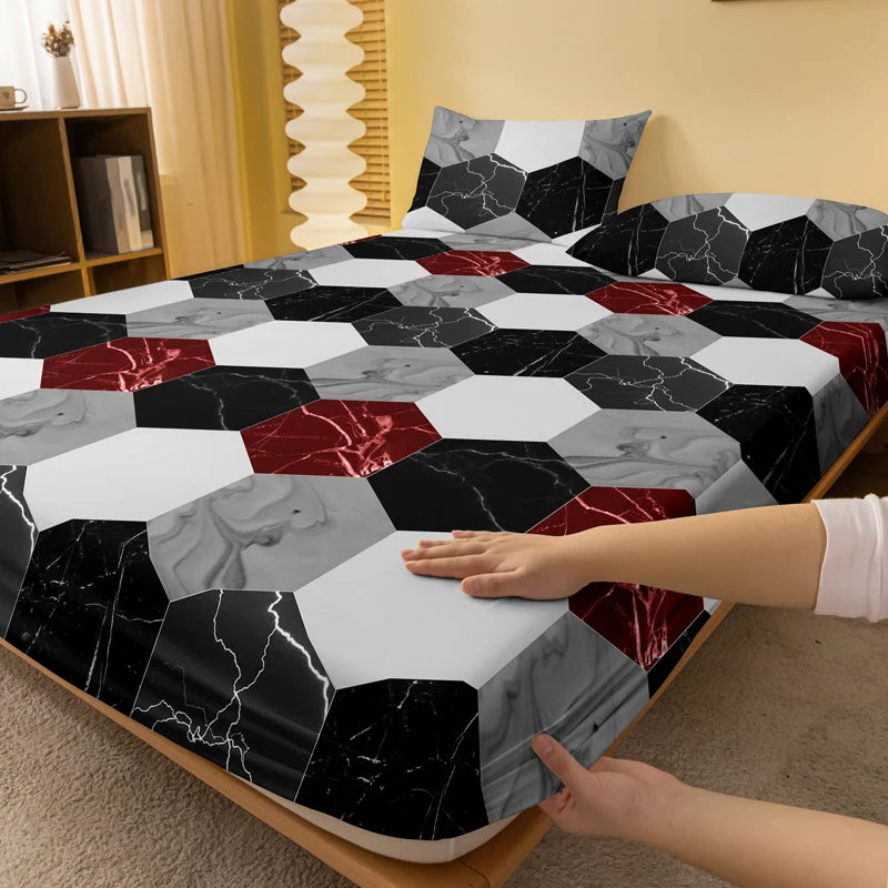 1 Simple modern Geometry printed matte Fitted Sheet, bedroom printed bed cover, bedding (excluding pillowcases)