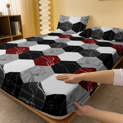 1 Simple modern Geometry printed matte Fitted Sheet, bedroom printed bed cover, bedding (excluding pillowcases)